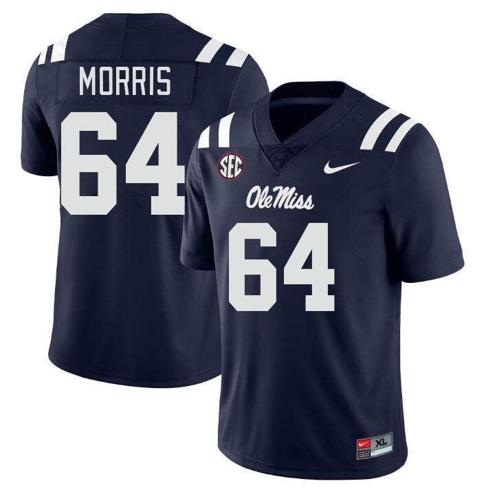 Men #64 Ethan Morris Ole Miss Rebels College Football Jerseyes Stitched Sale-Navy